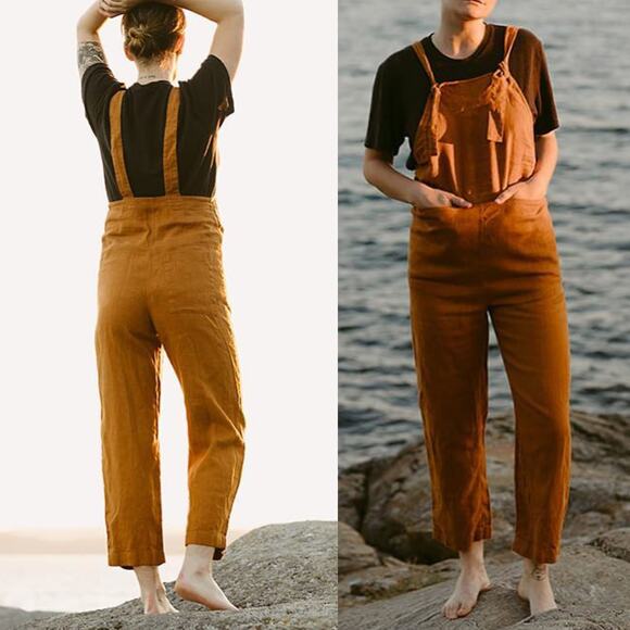 BEATON STUDIO 100% Linen Overalls in Rust Size XS - Picture 3 of 16